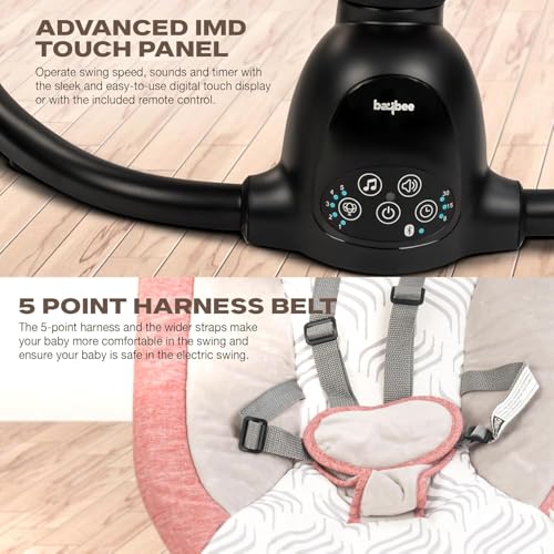 Image of BAYBEE Electric Baby Swing Cradle for New Born Baby | Rocker for Babies with Adjustable Speed & Safety Belt | Automatic Swing Cradle with Mosquito Net, Music & Toys for Infant Boys Girls (Pink)