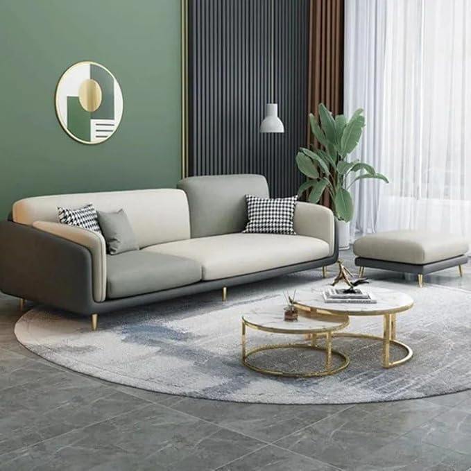 Modern & Luxury Cushioned Couch Relax sectional Sofa in Fabric & Velvet & Heavy Duty Sofa for bedrooms Living Room Guest Room and Office-(3 Seater with Puffy Grey & Beige).-image-42