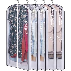 SLEEPING LAMB 60” Long Hanging Garment Bags for Closet Storage Gusseted Clear Dress Bag for Clothes, Gowns, Coats, Suits, 5 Packs