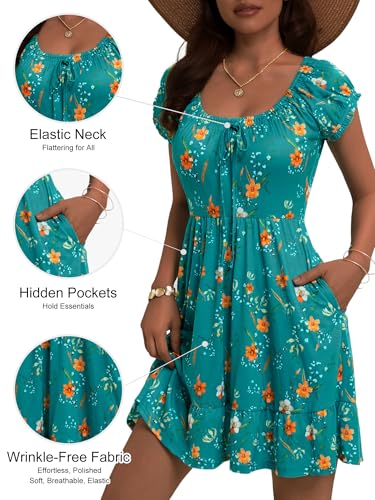 Image of HUHOT Teen Petite Women Floral Short Summer Mini Dresses with Pockets Cute Milkmaid Sundress 2026