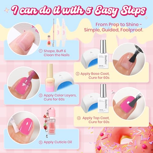 Image of Beetles 81Pcs Gel Nail Polish Kit with U V Light -20 Color Spring Gel Nail Polish Set Pastel Teatime Cat Eye Pink Blue Yellow Nails Kit with Base Top Coat & Manicure Tools Gifts for Teens Girls Women