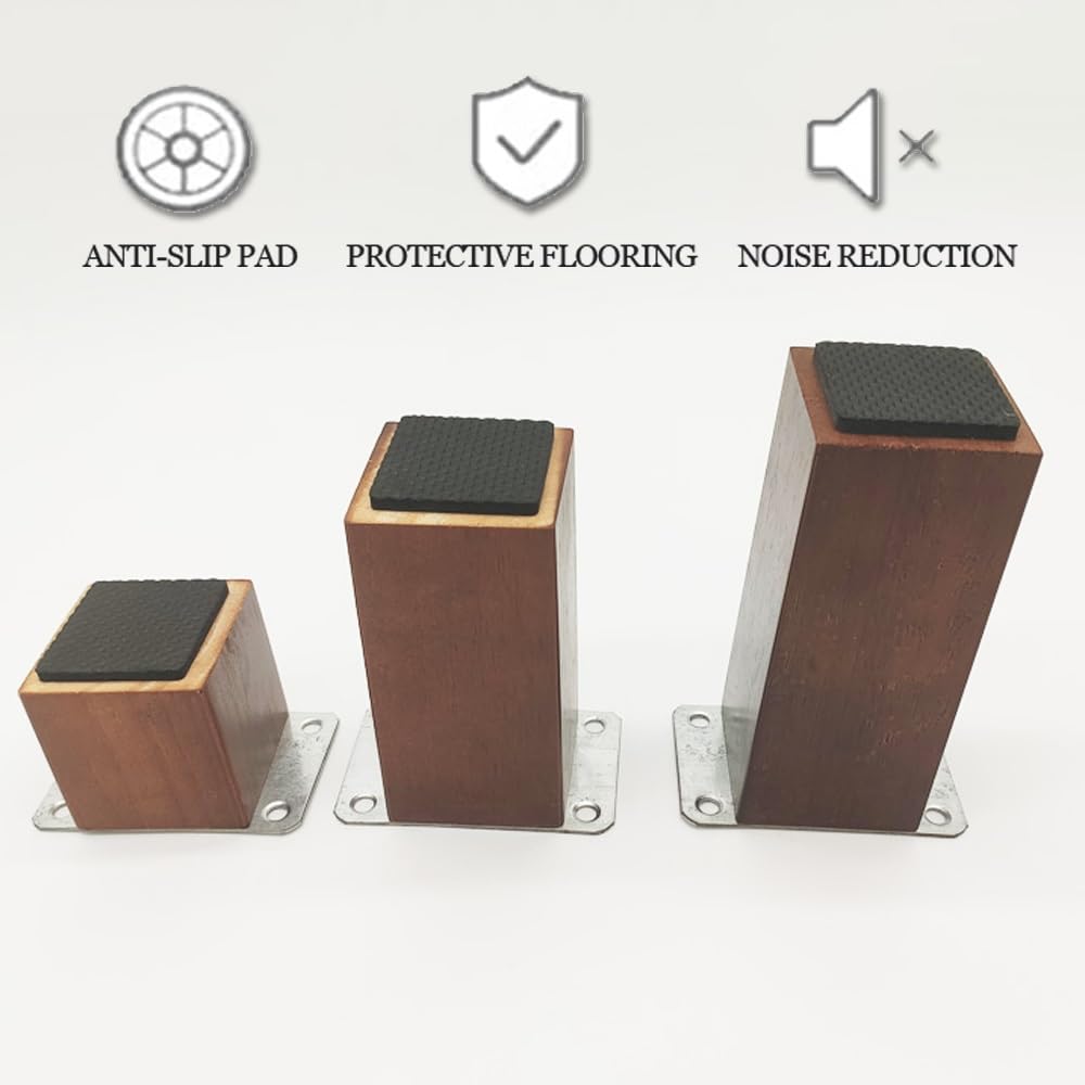 Genérico Patas De Apoyo Cuadradas De Madera: Patas De Repuesto DIY para Cama, Sofá Seccional, Cómoda, Sillón Reclinable Y Mesita De Noche(Crabapple,15cm/5.9in)
