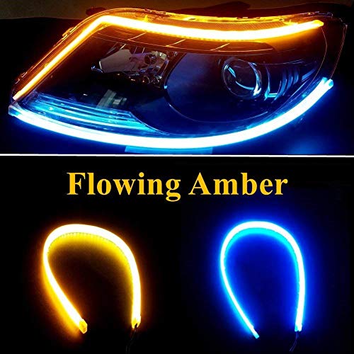 OONOL 2Pcs 18 Inches Dual Color White/Sequence Amber LED Strip Light, Waterproof Car