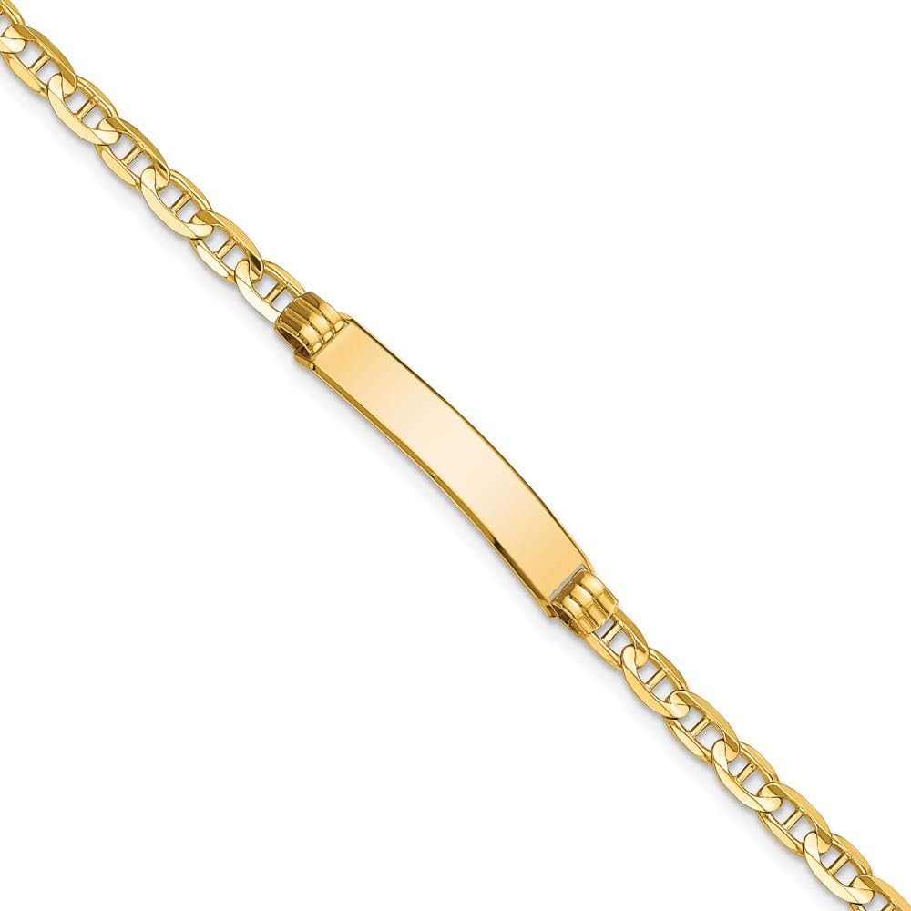 Engravable Personalized Custom 14K Yellow Gold Anchor Link ID Bracelet For Men or Women Length 8 inches Width 4.5 mm With Lobster Claw Clasp