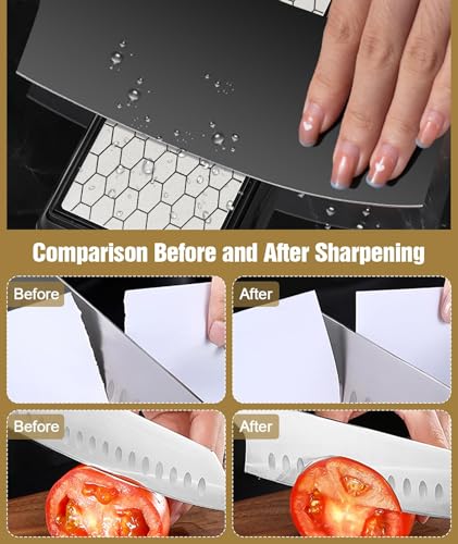 Image of Dual-Grit Diamond Sharpening Stone, 600 /1200 Knife Sharpening Stone Set, Two-Sided Diamond for Progressive Edge Refinement