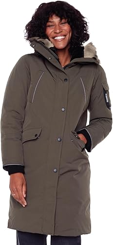 Miniatura 11 de ALPINE NORTH Laurentian - Chaqueta larga de plumón vegano para mujer con capucha de piel sintética Uva,Azul marino,Topo,Negro,Oliva