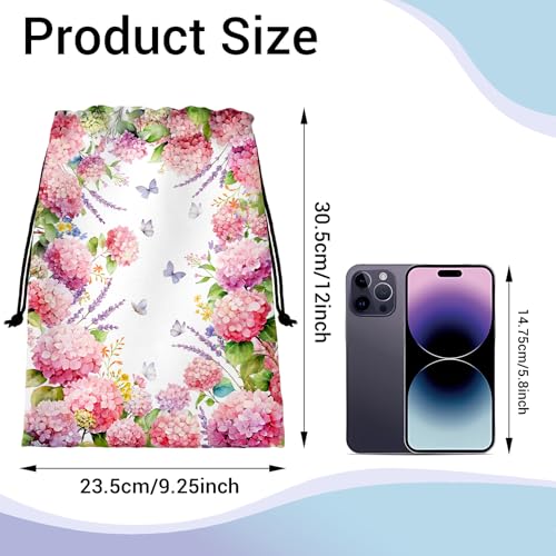 Image of Grip Bags Hydrangea Flower Pink Butterfly Drawstring Pouch for Gym Gymnasts