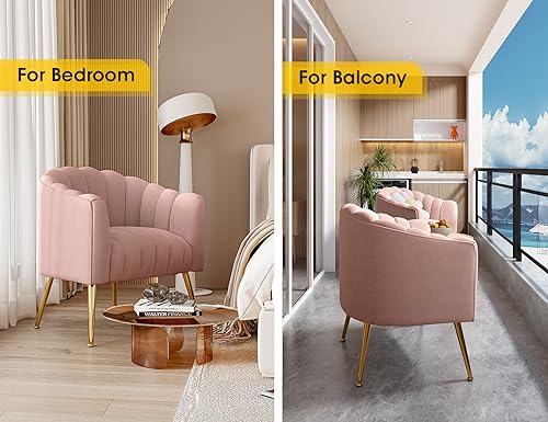 Image of Dewhut Oversized Pumpkin Couch Accent Chair, Modern Comfy Velvet Upholstered Barrel Chairs, Luxury Single Sofa Armchair for Living Room, Waiting Room, Office and Vanity, (Pink)
