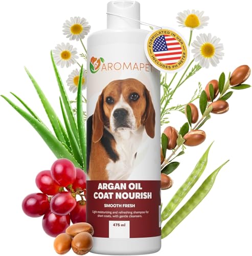 AROMAPET Argan Oil Coat Nourish Dog Shampoo - Deodorizing Dog Shampoo with Chamomile - Great for Beagle, Short Coats & Sensitive Skin - Hypoallergenic Light moisturizing with Gentle cleansers.