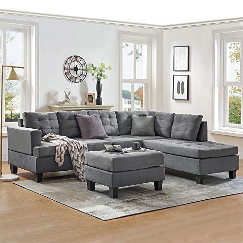 MOOSENG 3-Piece Sectional Furniture Set Chaise Lounge and Storage Ottoman L-Shaped Couch Sofas