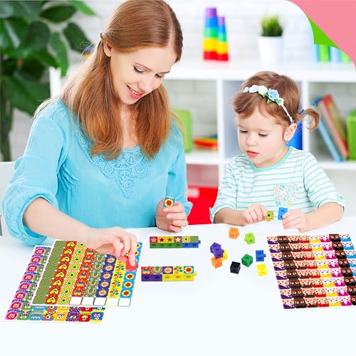 Image of 100 Math Linking Cubes, Math Cubes with 320 Reusable Stickers Manipulative Geometric Shapes Connecting and Counting Snap Blocks for Early Math & Construction, Educational Toy for Preschool, Homeschool