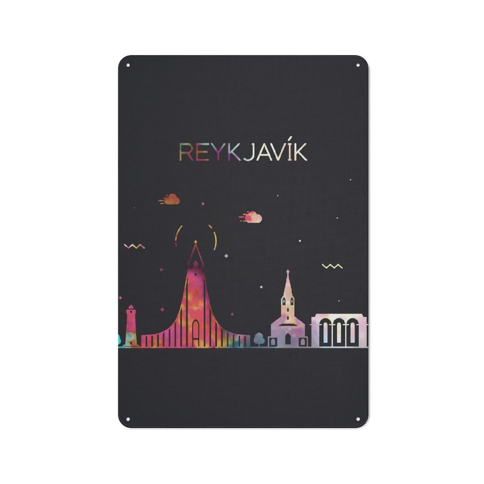 Junmoney Reykjavik City Skyline Art Retro Retro Metal Sign 30X20cm Featuring Garage Wall Decor For Garage, Hobby Room, Office Or Man Cave