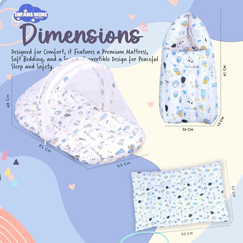 Image of Baby Bedding Set for New Born Baby Sleeping Bag, Mosquito Net Bed, Sleeping Mattress Suitable for 6 Months Babies (Panda Blue)