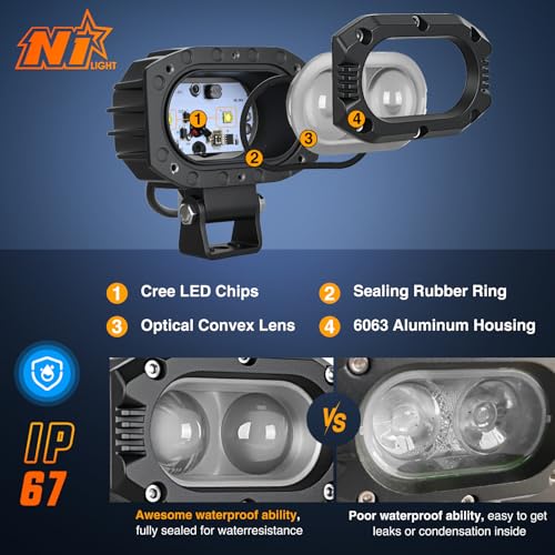 Image of Nilight LED Pod Light 48W 4 Inch 2 PCS White Spot Beam Driving Lights IP67 Waterproof Auxiliary Offroad Lighting for Truck Tractor SUV ATV UTV Golf Cart Boat Motorcycle Dirt Bike