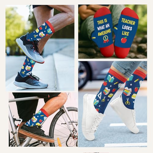ZAGKOO End of Year Teacher Gifts for Daycare, Preschool, Kindergarten, Women, Men, Male, Female - Thank You, Appreciation, Retirement Teacher Ideas for Friend, Coworker - Funny Awesome Teacher Sock