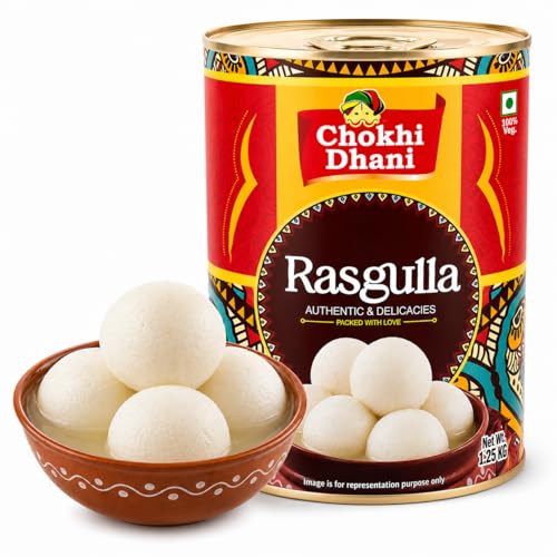Image of Chokhi Dhani Rasgulla 1.25kg Tin (20 Pcs) Big Size | Soft & Spongy Bengali Rasgulla | Ready to Eat Indian Sweet | Sugar Syrup Dessert | Traditional Mithai