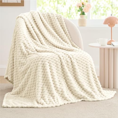 Image of BEDELITE Cream Throw Blanket for Couch, Soft Cozy Gifts for Women, 50 * 60 | 3D Jacquard Decorative Fleece Blanket, Super Soft Plush Throws, Cute Birthday Gift for Women & Men, Suitable for All Seasons