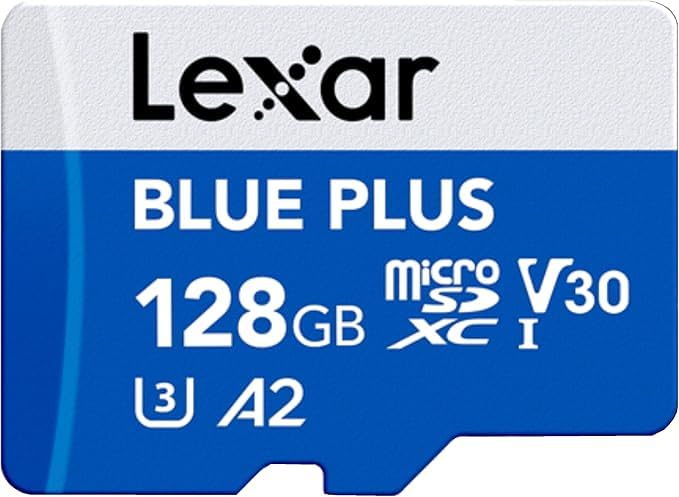 Image of Lexar Blue Plus 128GB MicroSD Memory Card UHS-I with SD adapter, up to 170MB /s read C10 / A2 / U3 / V30 microSDXC