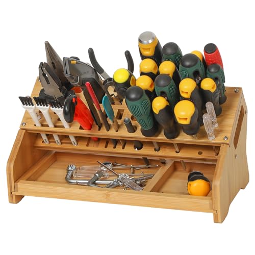 ValuXpro Bamboo Screwdriver Organizer - Tool Storage Organizer Workbench Desktop Rack - Hand Piler...