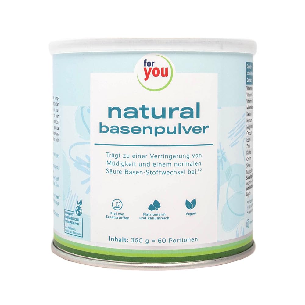 for you natural Basenpulver 360g - Basenpulver gegen Übersäuerung - 60 Portionen Basen Citrat - Mit Kalium, Calcium, Magnesium, Eisen & Zink ideal zum Basenfasten - zuckerfrei