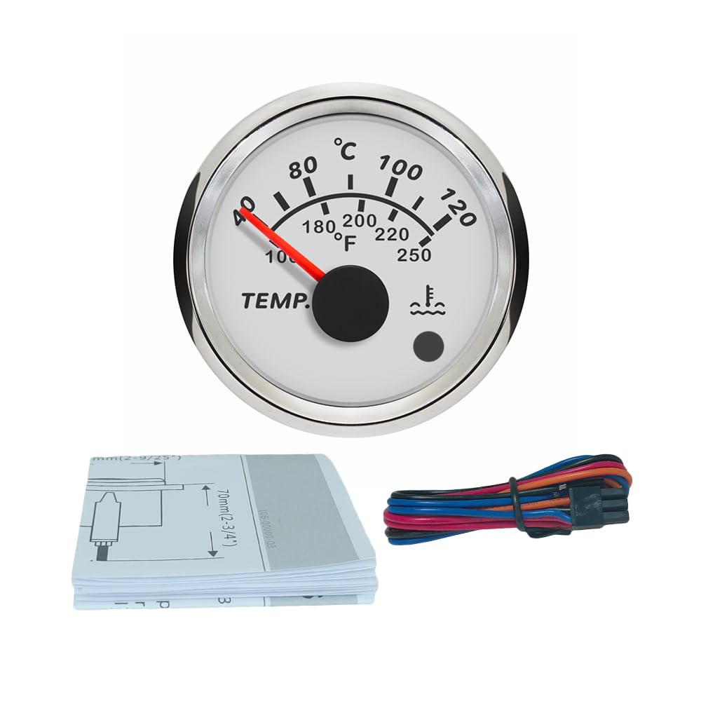 ELING 52 mm 2 Zoll Universal Wassertemperaturanzeige 40–120 Grad mit 8 Farben Hintergrundbeleuchtung mit Alarm für PKW LKW Transporter