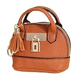 Mini Bag Keychain Tote Cute Leather Coin Pouch Creative Wallet for Women Girls Purse Handbag Decor Zipper Coin Purse Christmas Gift (Brown)