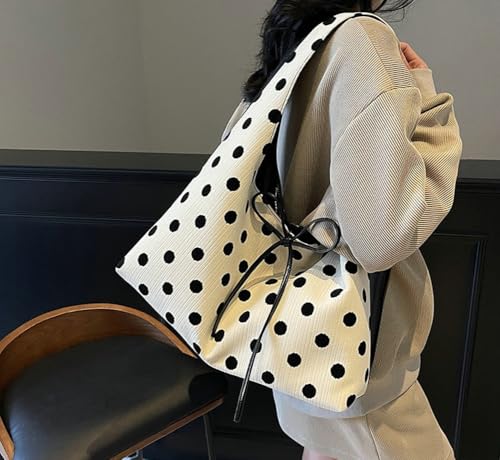 Polka Dot Tote Bag for Women Soft Top-Handle Handbag for College Work Bow Shoulder Bag Large Capacity Underarm Purse3