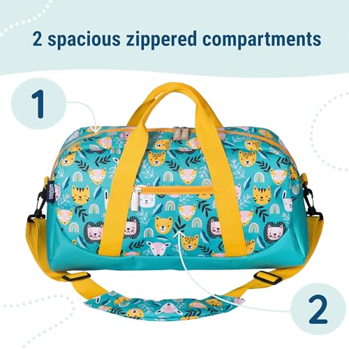Image of Wildkin Kids Overnighter Duffel Bag - Carry-On Travel Bag for School & Sleepovers, Lightweight, Durable, Boys & Girls Ages 4-15 - Party Animals
