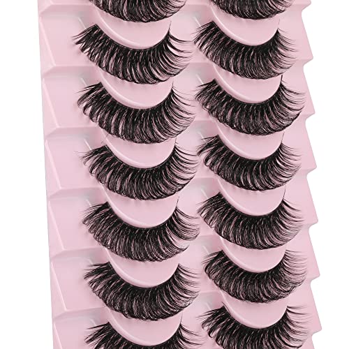 wiwoseo False Eyelashes Clear Band Russian Strip Lashes Wispy Fluffy Faux Mink Lashes 16MM Fake Eyelashes 10 Pairs Pack