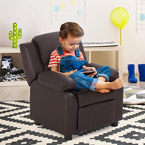 Image of HONEY JOY Kids Recliner, 2-in-1 Toddler Lounge Chair with Armrest Storage, Adjustable Footrest & Headrest, Child-Size Kids Recliner Chair for Boys Girls 3+ Age Group (Coffee)