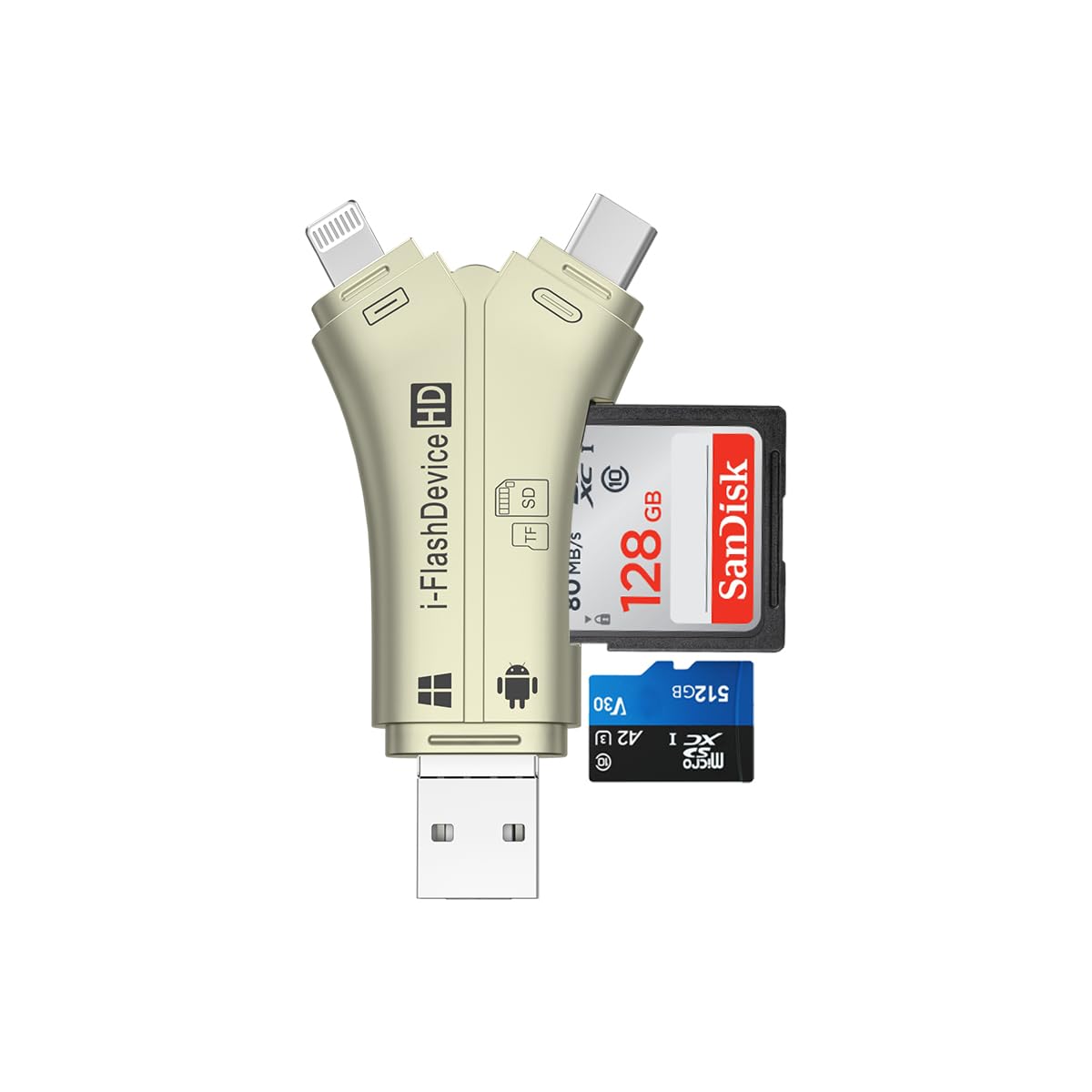 4in1 SD Card Reader for iPhone That Reads Both SD TF Memory simultaneously,for Trail Camera/Hunting Game Camera Viewer Plays Video Photo on All Latest Apple iOS