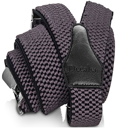 Decalen Tirantes para caballero con clips extra fuerte amplio 40 mm Adjustable Elastics Y forma (Gris)
