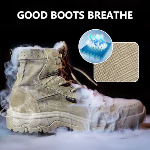 FREE SOLDIER Men's Tactical Hiking Boots 6 Inches Lightweight Breathable Work Boots Military Desert Boots（Tan 7）3