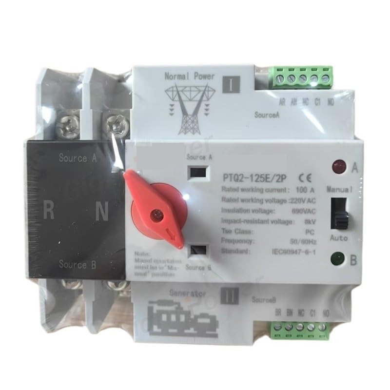 ATS 2P 100A Miniature Circuit Breaker Dual Power Transfer Switch PTQ2-125E/2P ATS 100A 2P
