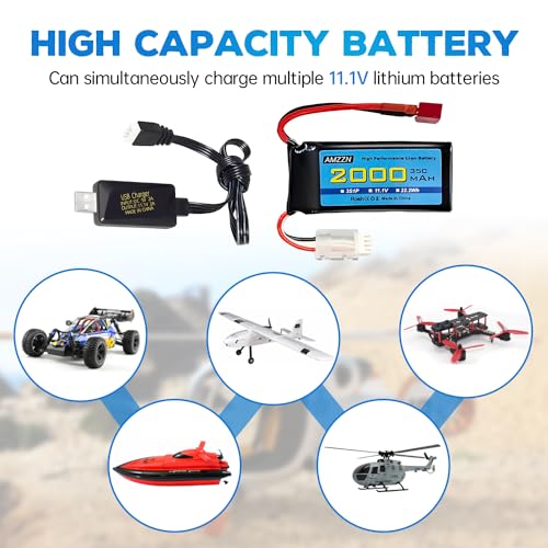 Batterie Lipo 3S 11.1V 2000mAh 35C avec prise T et chargeur USB pour drone