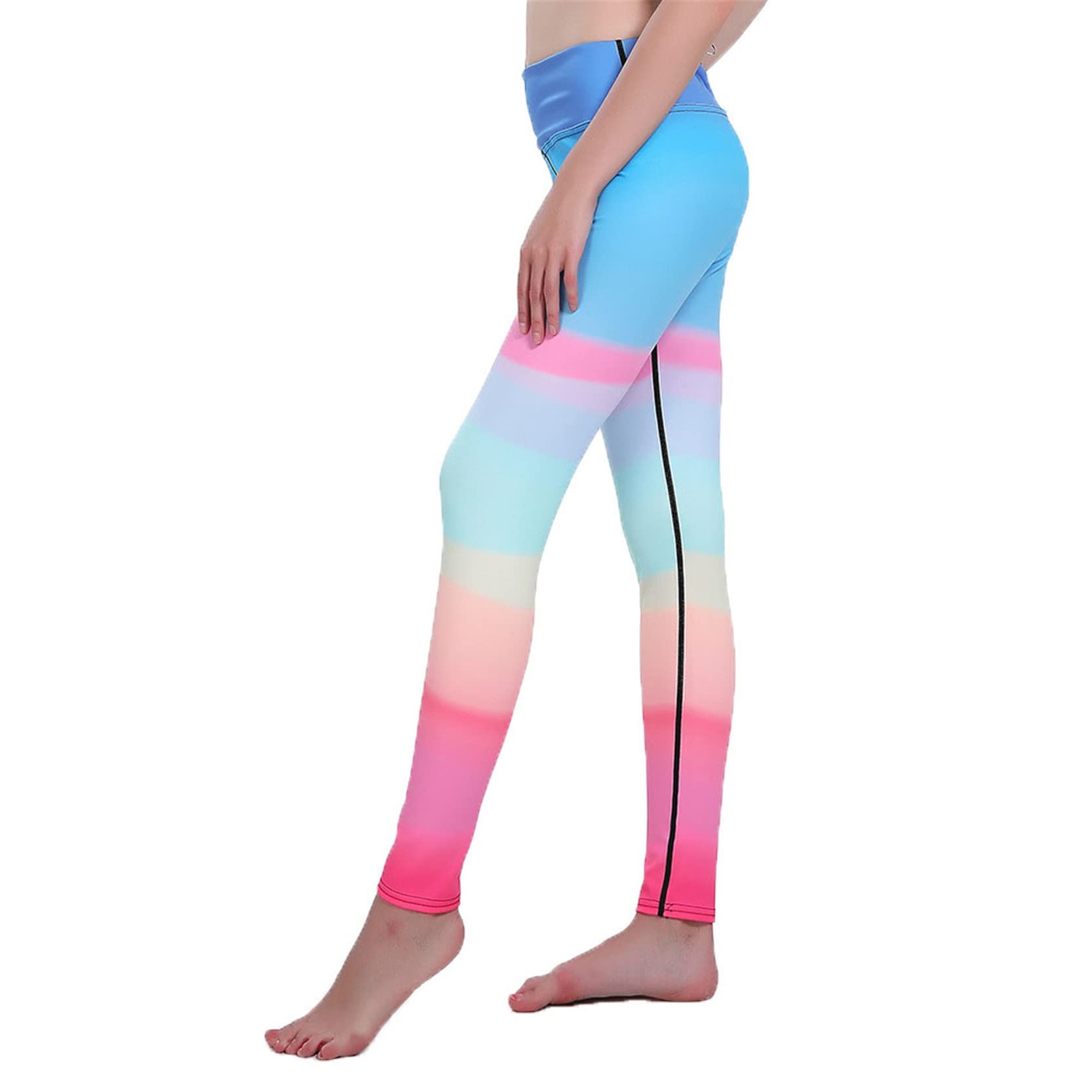Mujer Niña Gimnasio Leggings Yoga Pantalones, Pantalones de Yoga elásticos con Control de barriga y cintura alta de Color degradado for mujer, mallas deportivas ajustadas de secado rápido hasta el tob