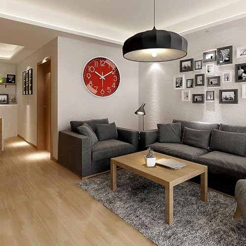 Image of TEKCOOL Plastic Digital Wall Clock 12 inch Silent Quartz Decorative Non-Ticking Classic Clock Battery Operated Round Easy to Read for Room /Home /Kitchen /Bedroom /Office /School- (Red);