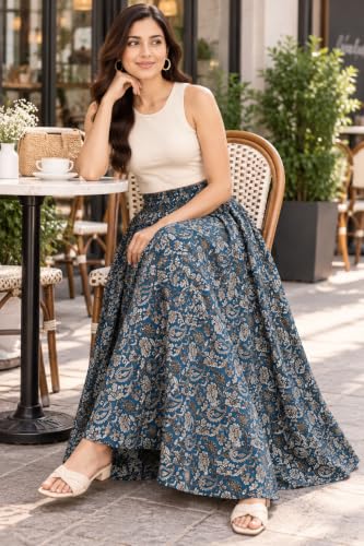 Image of Women's Printed Viscose Crepe Flared Palazzo Pants with Pockets | Elastic Waist | Full Length | Casual | Free Size