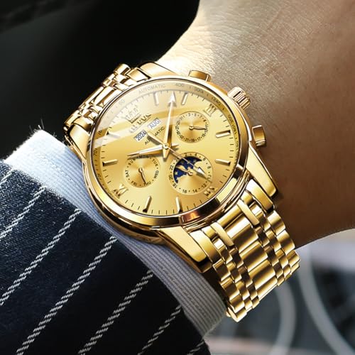 Image of OLEVS Automatic Men Watch Self Winding Mechanical Luxury Dress Moon Phase Stainless Steel Waterproof Luminous Calendar Wrist Watch