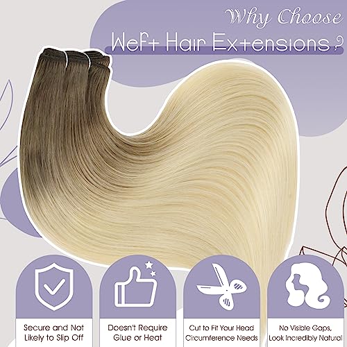 Image of Full Shine 22 Inch Weft Hair Extensions 105G, Balayage Hair Weft | Color 3 Fading To 8 And 613 Blonde, Straight Brazilian Hair, Remy Hair Extensions, Daily Wear