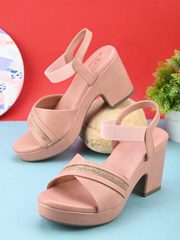Image of XE Looks Fashion Sandals | Faux Leather Comfortable,Trendy and Stylish Block Heel With Ankle Straps | For Wedding Occasion| For Women & Girls