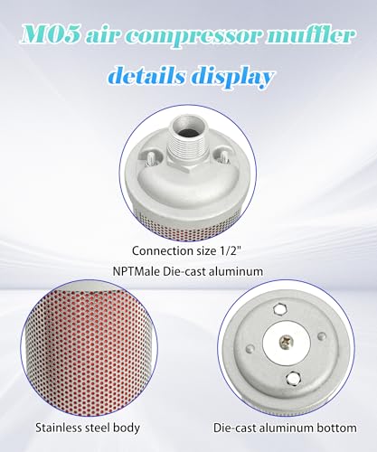 Image of M05 Air Compressor Muffler 1 /2 inch NPT Male | Fits for Compressor Dryer Compressed Air Equipment and Systems, Single Chamber 145 PSI