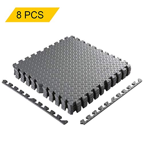 COMOTS Tapis de Protection de Sol 60 x 60cm Dalles en Mousse + 2 Bordures Matelas Puzzle Tapis de Fitness pour matériel Fitness, Gym, Musculation, Epaisseur 1cm (Gris-8)