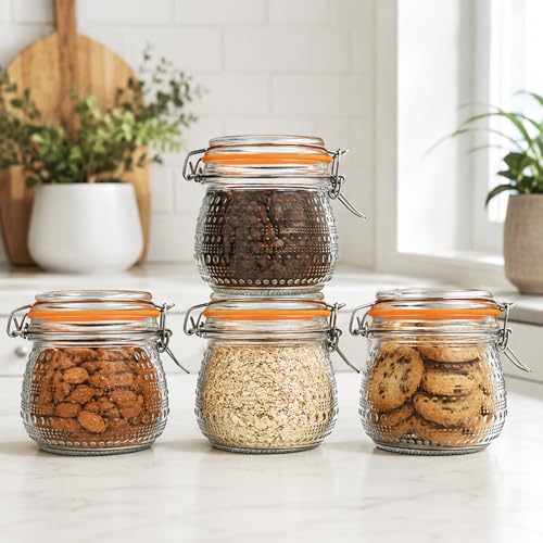 Image of WACOI 16 Oz Glass Storage Jars with Airtight Lids 6 Pack, Wide Mouth Canning Jars with Clip Top Lids for Kitchen Storage Pickling Salad Jams Coffee Beans