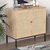 Xiao wei sideboard cabinet with natural rattan hand woven 2 doors rattan cabinet console table buffet storage accent credenza for kitchen living room hallway entryway natural metal legs  urban country home decor