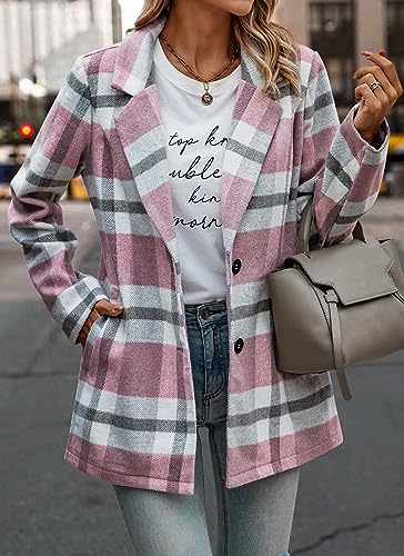 PRETTYGARDEN Women Plaid Shacket Jacket Trendy Fall Casual Button Wool Blend Tartan Trench Coat Winter Clothing with Pockets