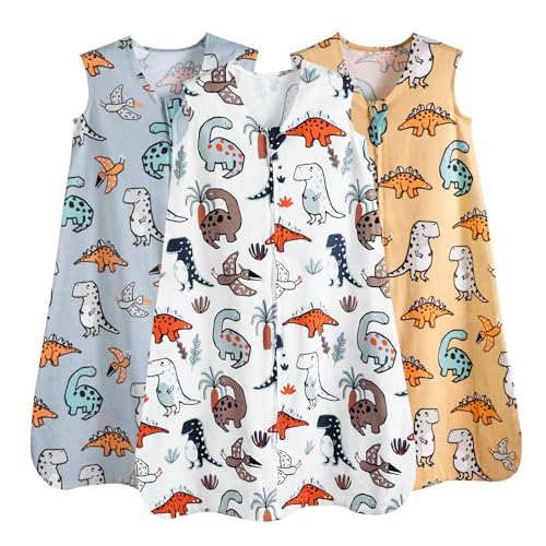 Image of PHF Soft Baby Sleep Sack 6-12 Months 100% Organic Cotton Wearable Blanket, 2-Way Zipper 0.5 TOG Toddler Sleeping Sack 3 Pack, Comfy Sleep Bag for Baby Boys Girls, Dinosaur (Medium)