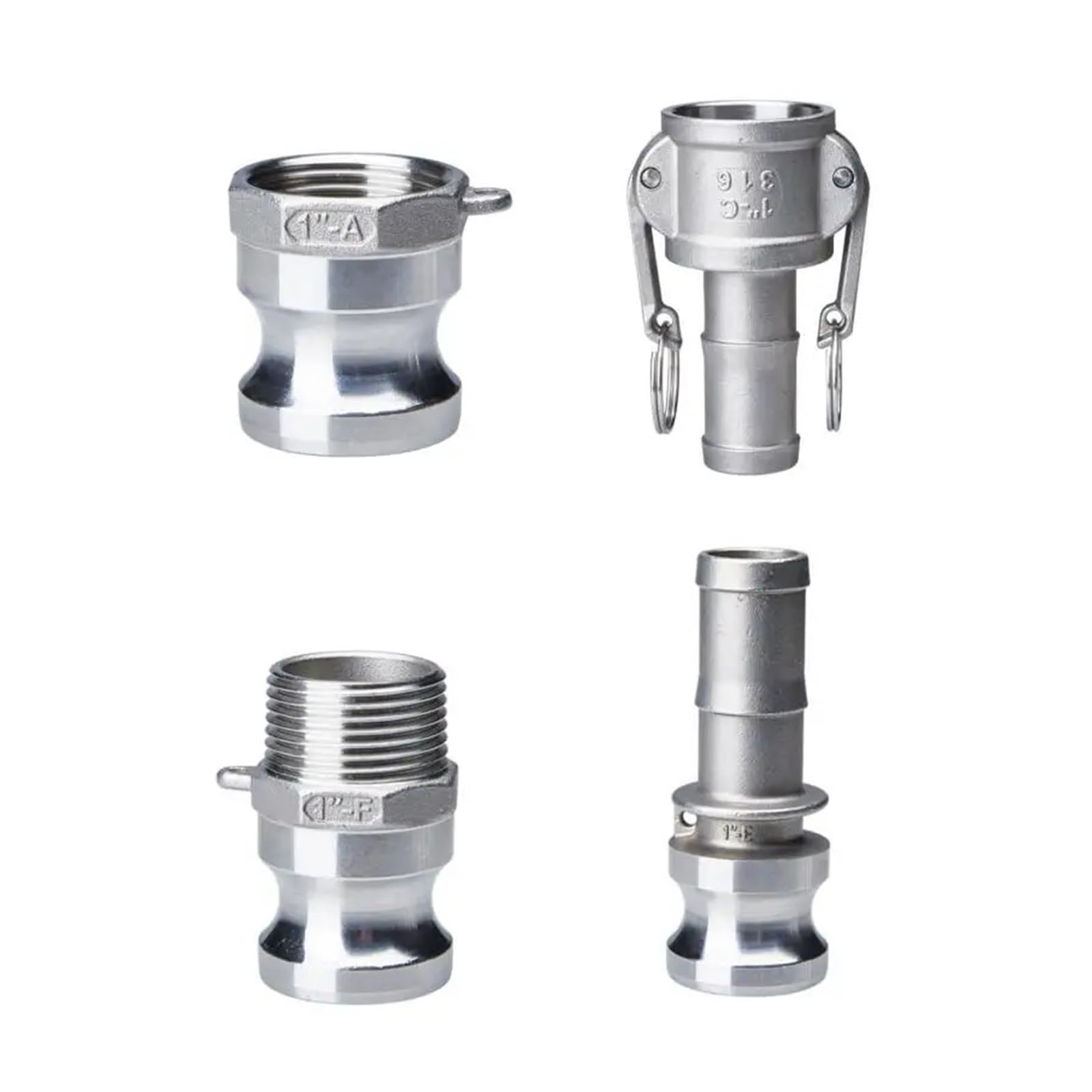 AARTERZZA 1/2" 3/4" 1" 2" Camlock Groove Fitting 304 Stainless Steel Cam Lock Homebrew Quick Coupling Adapter Connector Type A C E F(Type F,1-1/4")