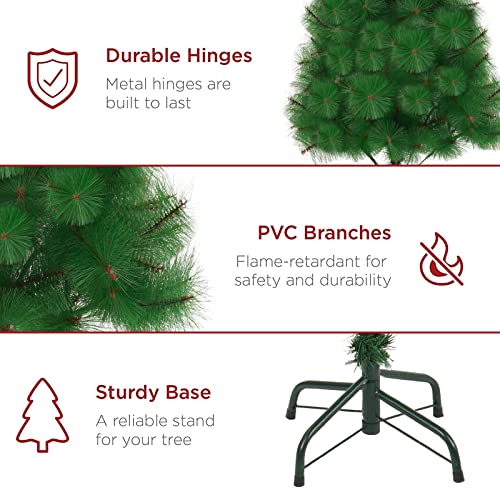 Kunstkerstboom met verlichting - Frideko 150cm plastic kerstboom met kerstversiering en lichtketting batterij. Verlichte kerstboom voor buiten voor een doe-het-zelf geschenken - Image 5