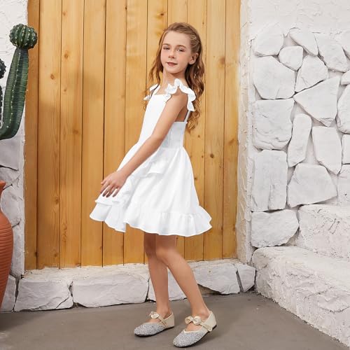QPANCY Girls Summer Sleeveless Dress Kids Ruffle Sleeve Swing Casual Floral Dresses4